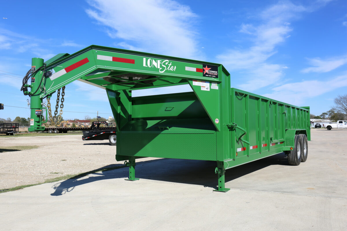 Custom-built heavy-duty green arborist/landscaping trailer from LoneStar Trailers