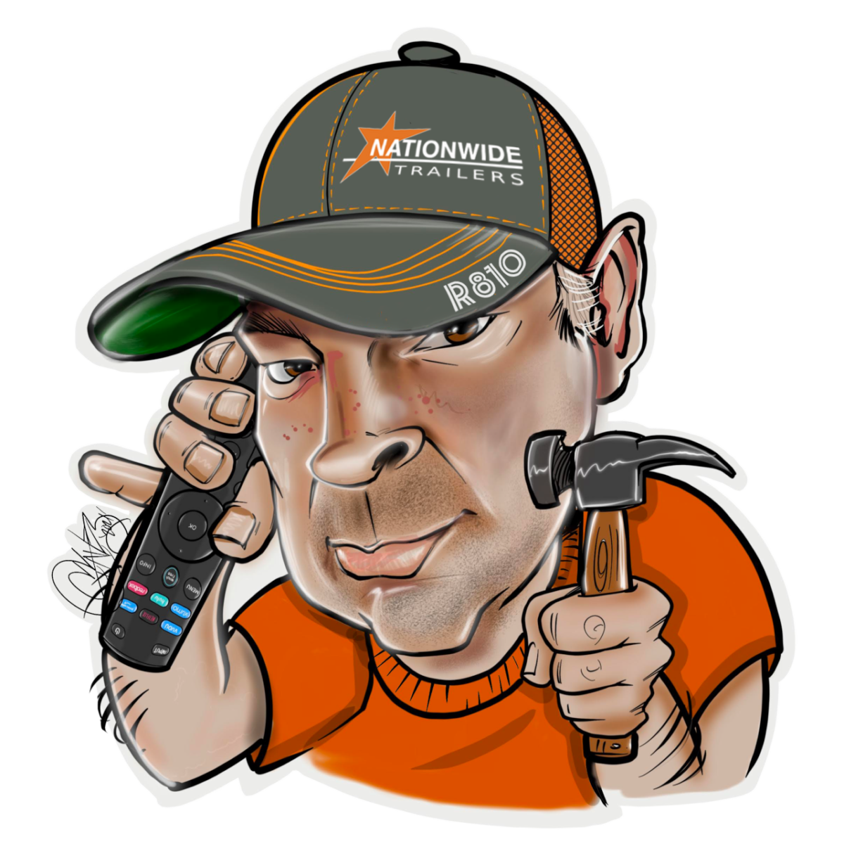 Michael D. caricature artwork for Nationwide Trailers
