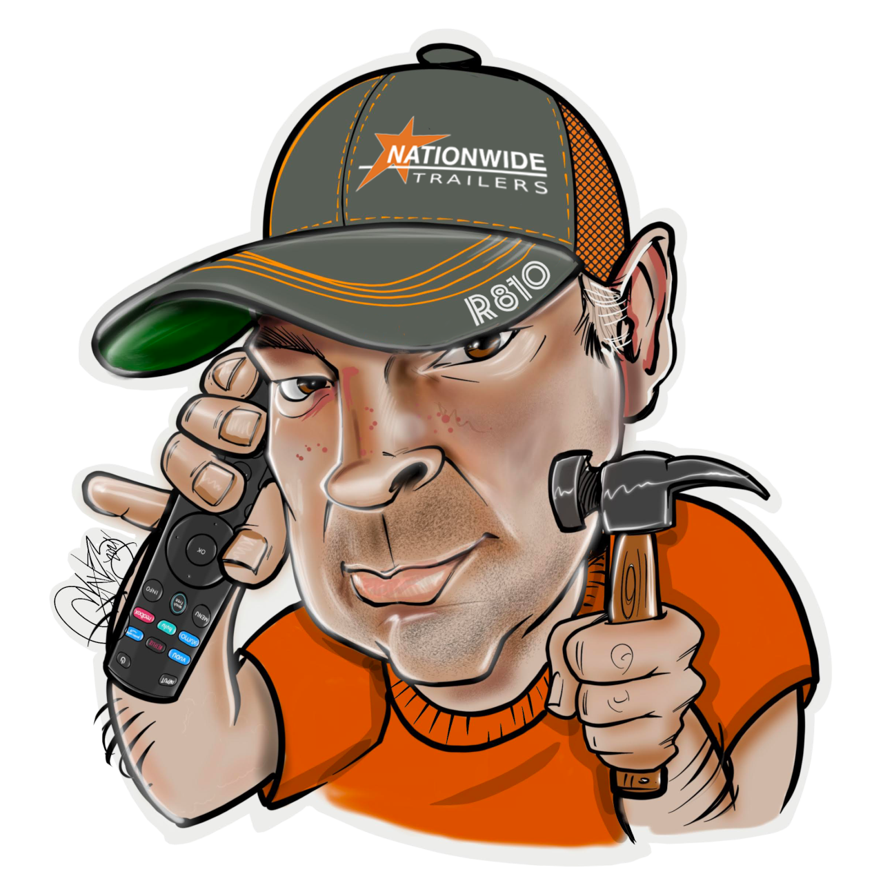 Michael D. caricature artwork for Nationwide Trailers